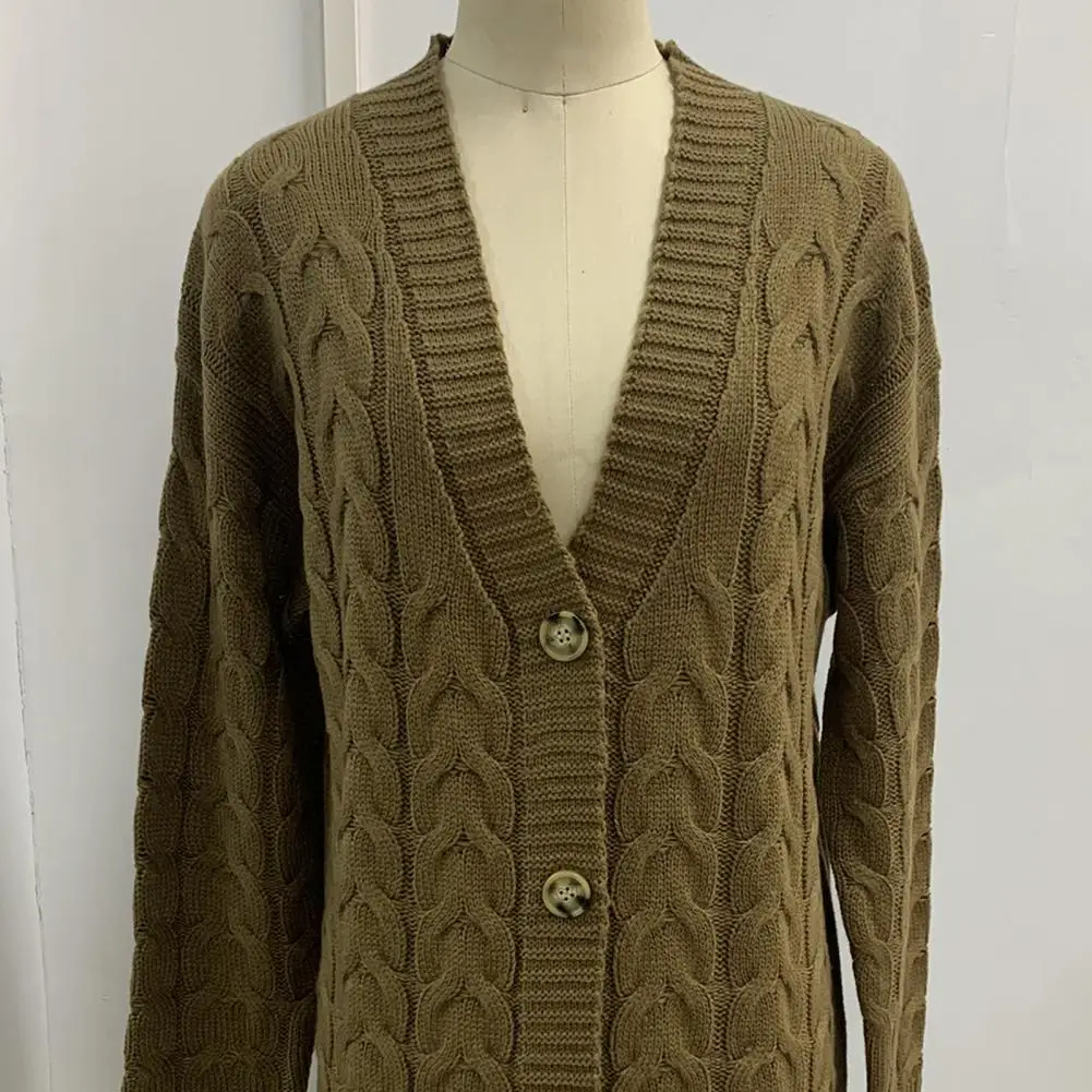 Twist Sweater Buttons Oversized Closure Mid Length Sweater Jacket Autumn Winter Women Cardigan Sweater Elegant Knitted Outerwear