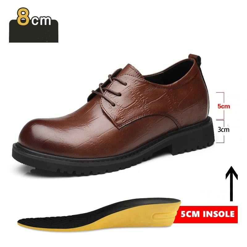 

Men Dress Shoes Elevator Shoes Platform Breathable Wedding Business Luxury Genuine Leather Heightening Shoes 3/6/8CM Taller Male