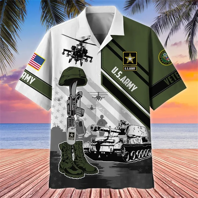 New Summer 3D Printing UNITED STATES soldiers armys veterans Shirts For Men Kid Fashion Cool Short Shirts Vintage Hawaiian Tops