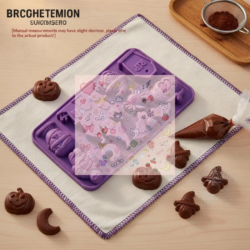 1pc Silicone Halloween Candy Mold With Witch Theme Chocolate Mold For Making Candies Cake Decoration Baking Desserts Candles
