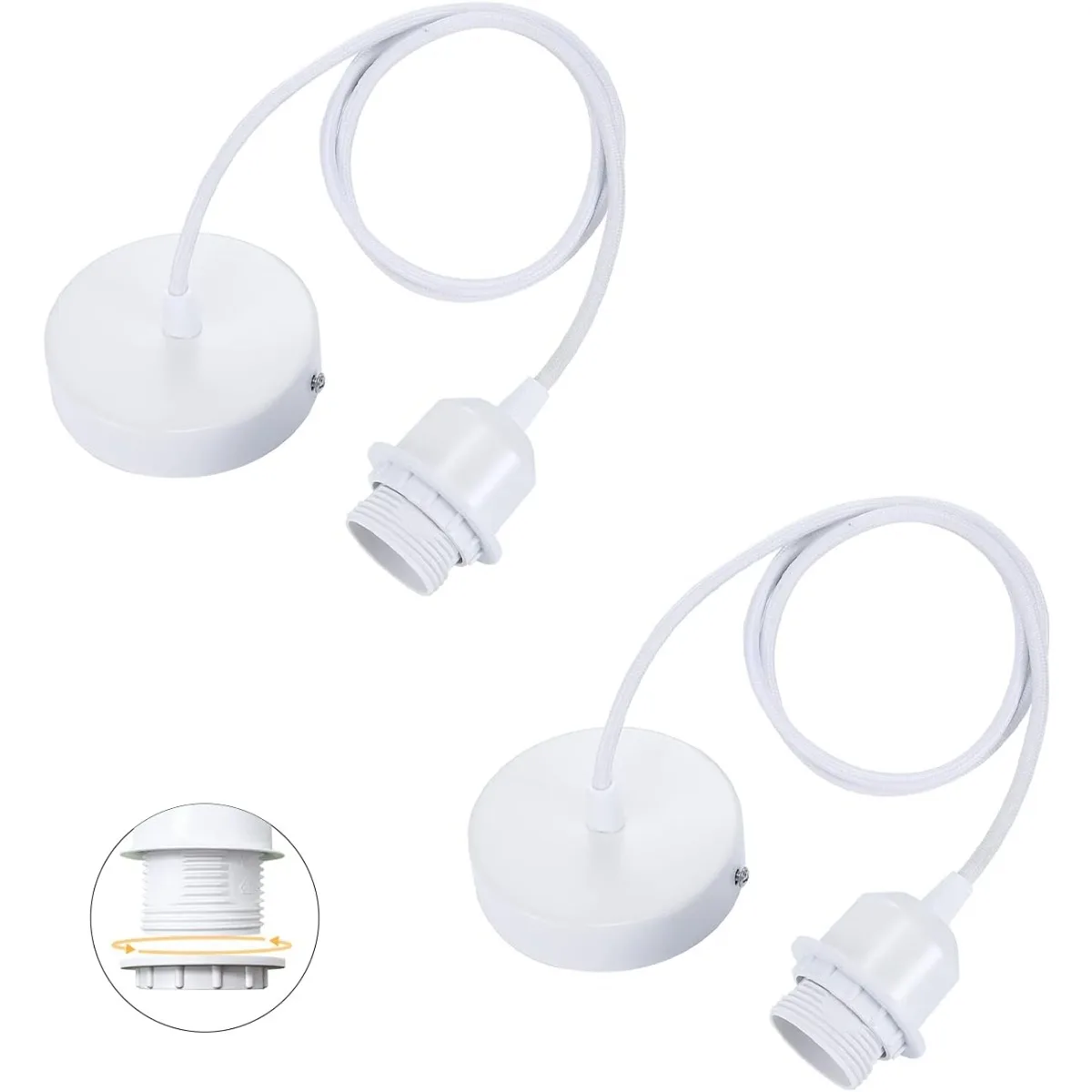 JOYINLED Pack of 1/2/5 Adjustable Pendant Light Cord, 150cm Textile Cable with E27 Screw Ring for DIY Lampshade, White / Black