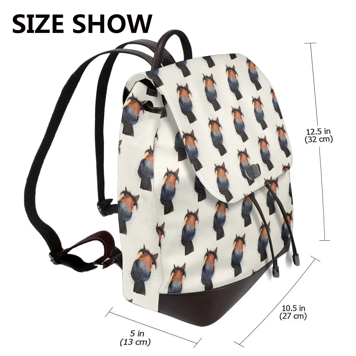 Horse Print 'happy Dave' By Shirley Macarthur Bookbag School Student Bags Hiking Travel Daypack for Women Fashion Derma Backpack