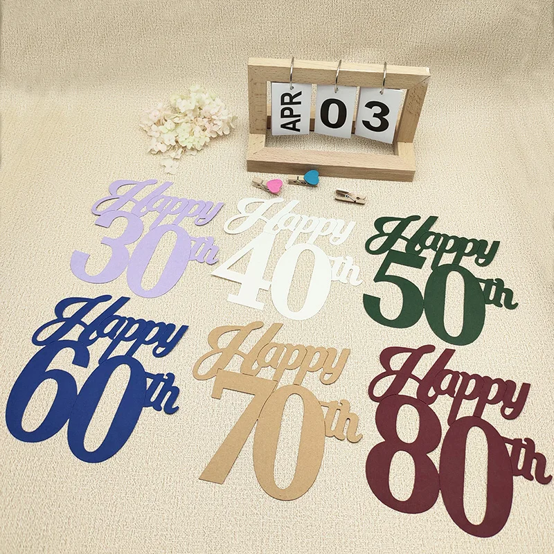 2022 New Happy 30th 40th 50th 60th 70th 80th Birthday Word Metal Cutting Dies for Scrapbooking Letter Phrase Stencil Card Making