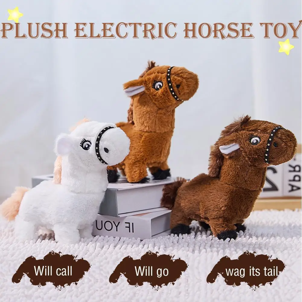 Jouet cheval électrique en peluche interactif, poney de marche réaliste, animal de compagnie électronique mignon pour enfants garçons filles sans batterie