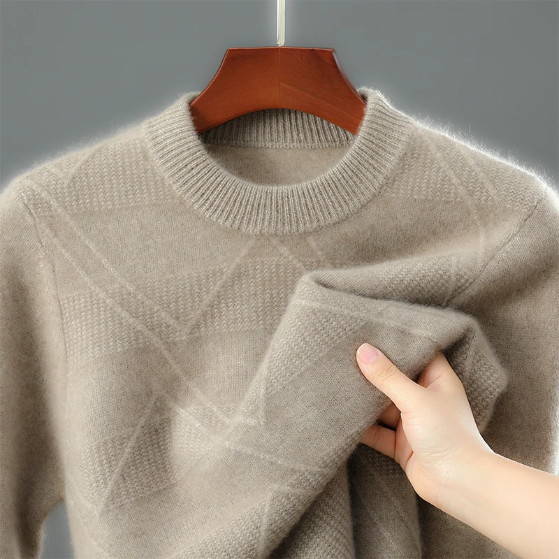 

100% Pure Wool Sweater Men's Round Neck Knitted Pullover Autumn Winter New Solid Color Long Sleeved Top Basic Versatile Jumper
