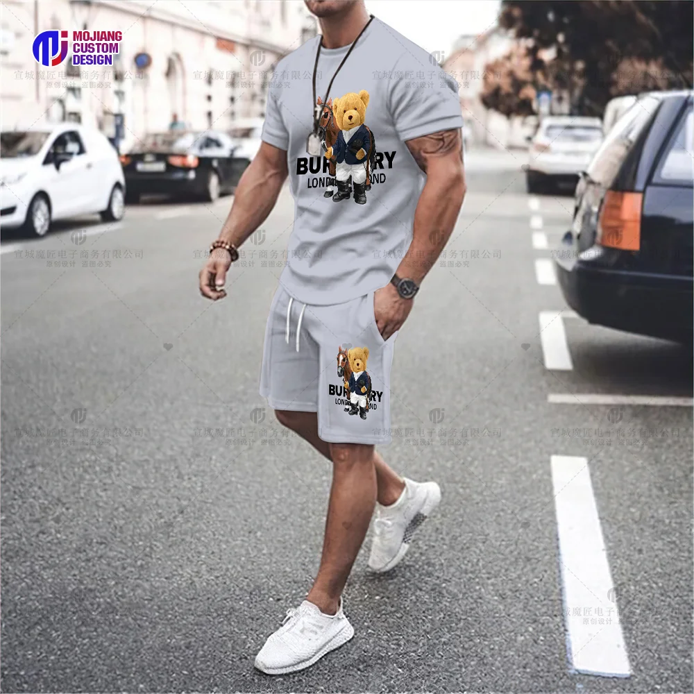 New Men\'s T-Shirt Set 2023 Luxury Brand High Quality Shorts Sportswear 2 Piece Set Fashion Print Summer Men\'s Streetwear