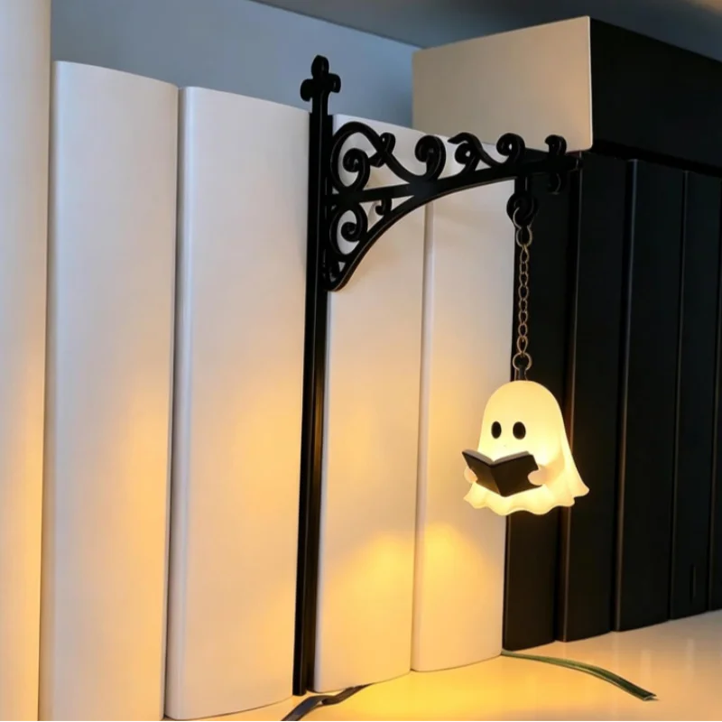 Retro Hanging Street Lamp Wall Decor, Black Metal Scroll Mount LED Night Light, Gothic Vintage Wall Lantern Ornament Book Light