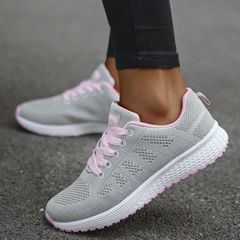 Baskets femme 2024 nouvelle mode respirant couleur unie marche baskets femmes maille tissu à lacets chaussures femmes chaussures femme