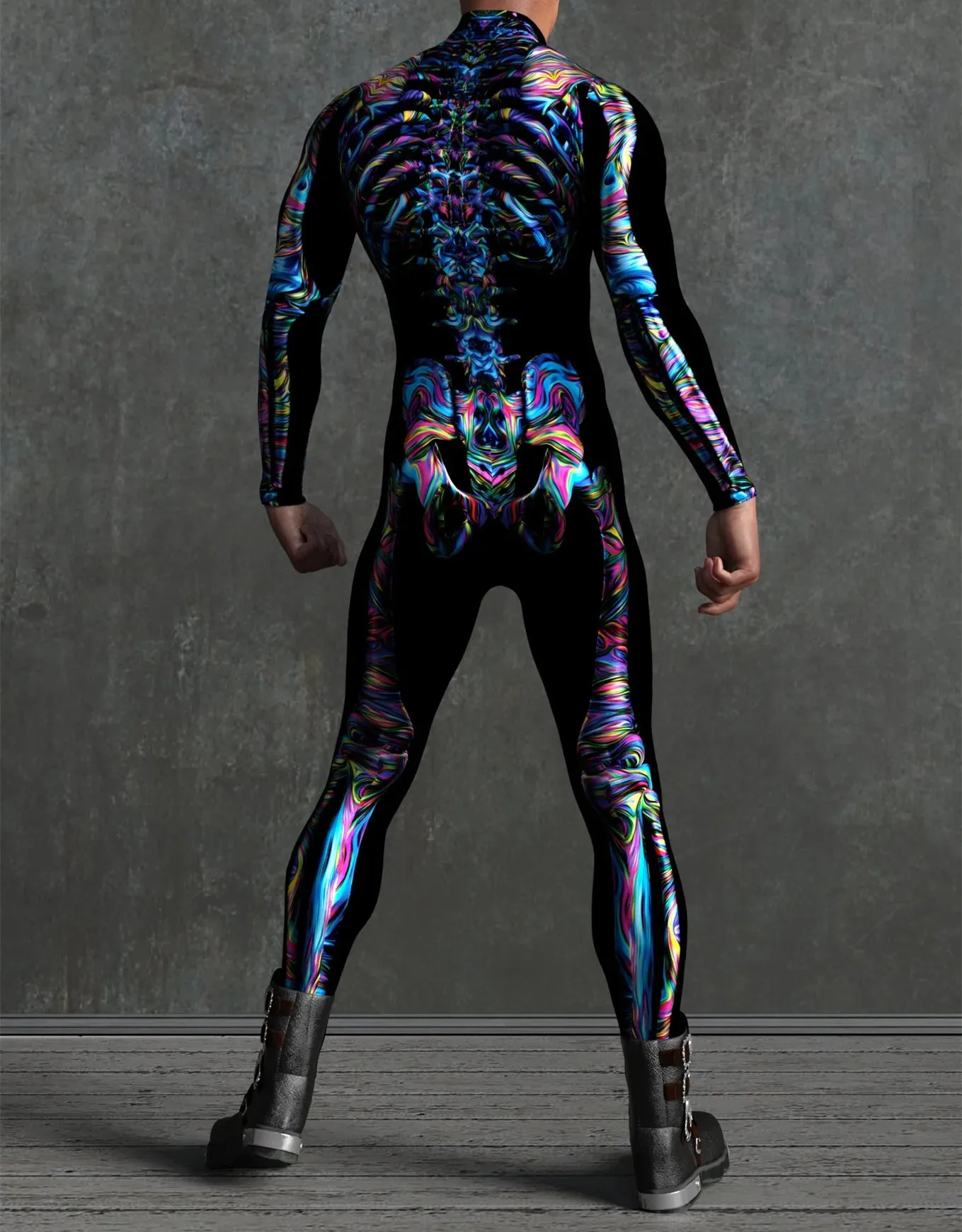 Halloween Skinny Damen Bedruckter Bunter Totenkopf Cosplay Jumpsuit Cyberpunk Zentai Anzug Karnevalsparty Aerial Performance Bodysuits – Detail 16