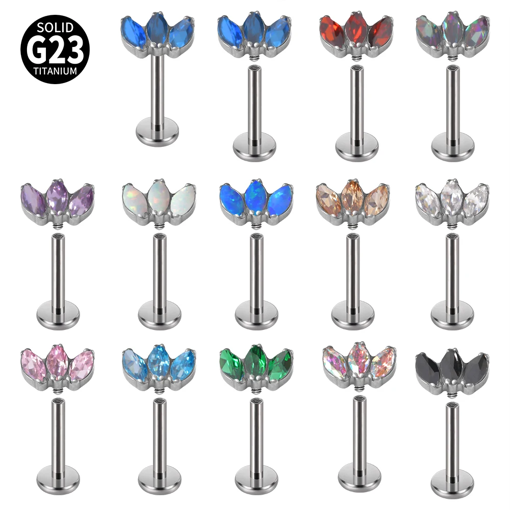 1PC ASTM F136 Titanium Cartilage Earring Piercing Marquise CZ Zircon Internally Thread Labret Ear Tragus Body Jewelry