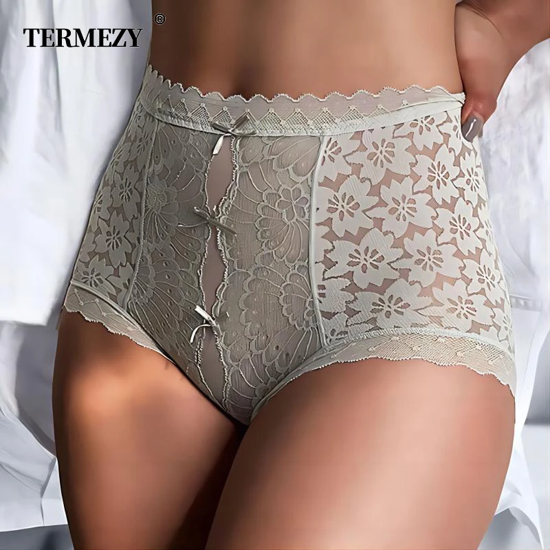 TERMEZY Women\'s Lace M-XL Panties High-waisted Buttocks Lifting Sexy Underwear Soft Silk Satin Briefs Breathable Intimates Panty