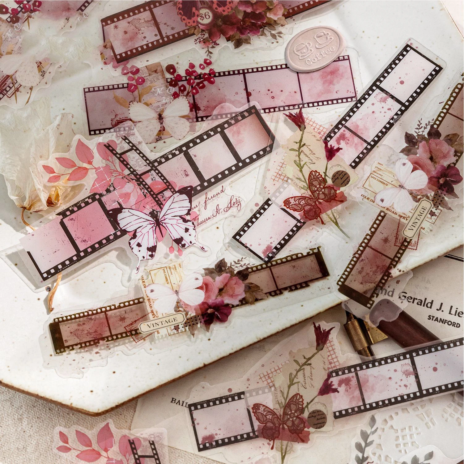 Old Film Series Vintage Plant Flower Film Landscape PET Sticker Creative DIY Journal Material Collage Scrapbooking Stationery