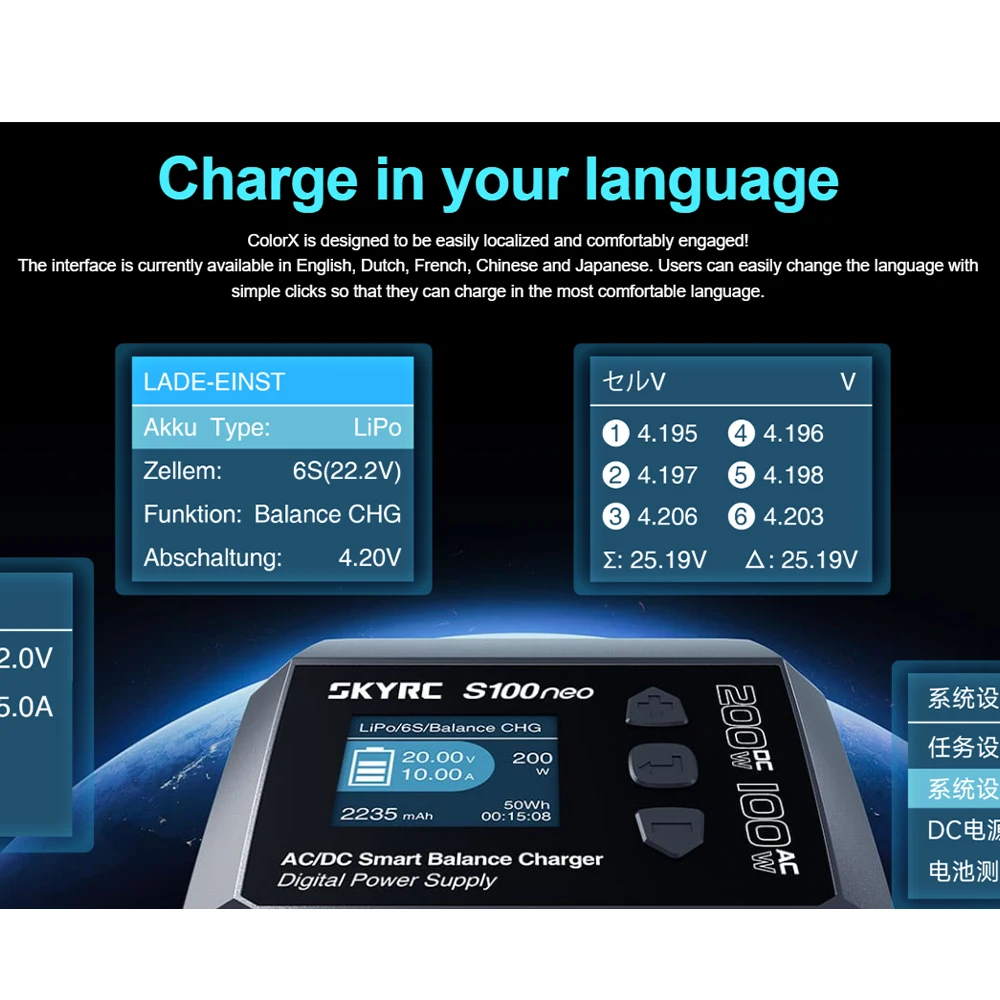 ใหม่ SKYRC S100neo BALANCE Charger AC100W DC200W 12A สมาร์ท LiPo แบตเตอรี่ RC Charger Discharger สําหรับ LiPo/Li-Ion/Life/NiMH/NiCd/Pb