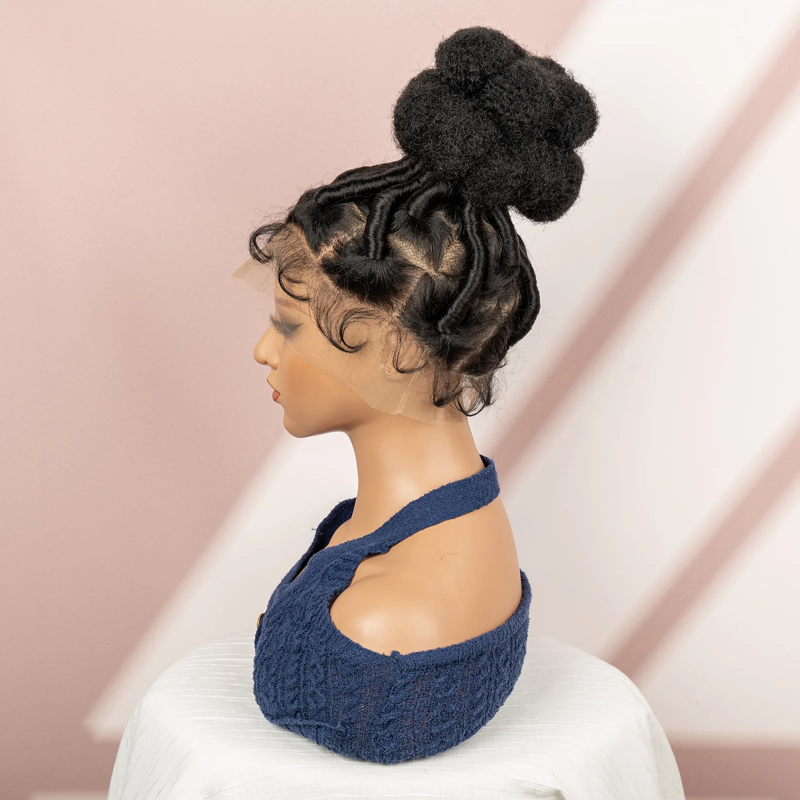 6 Inches Braided Wigs with Bun Knotless Twist Braids Wig for Black Women Full Lace Braided Bun Hairtyles Synthetic Wig 2025 New