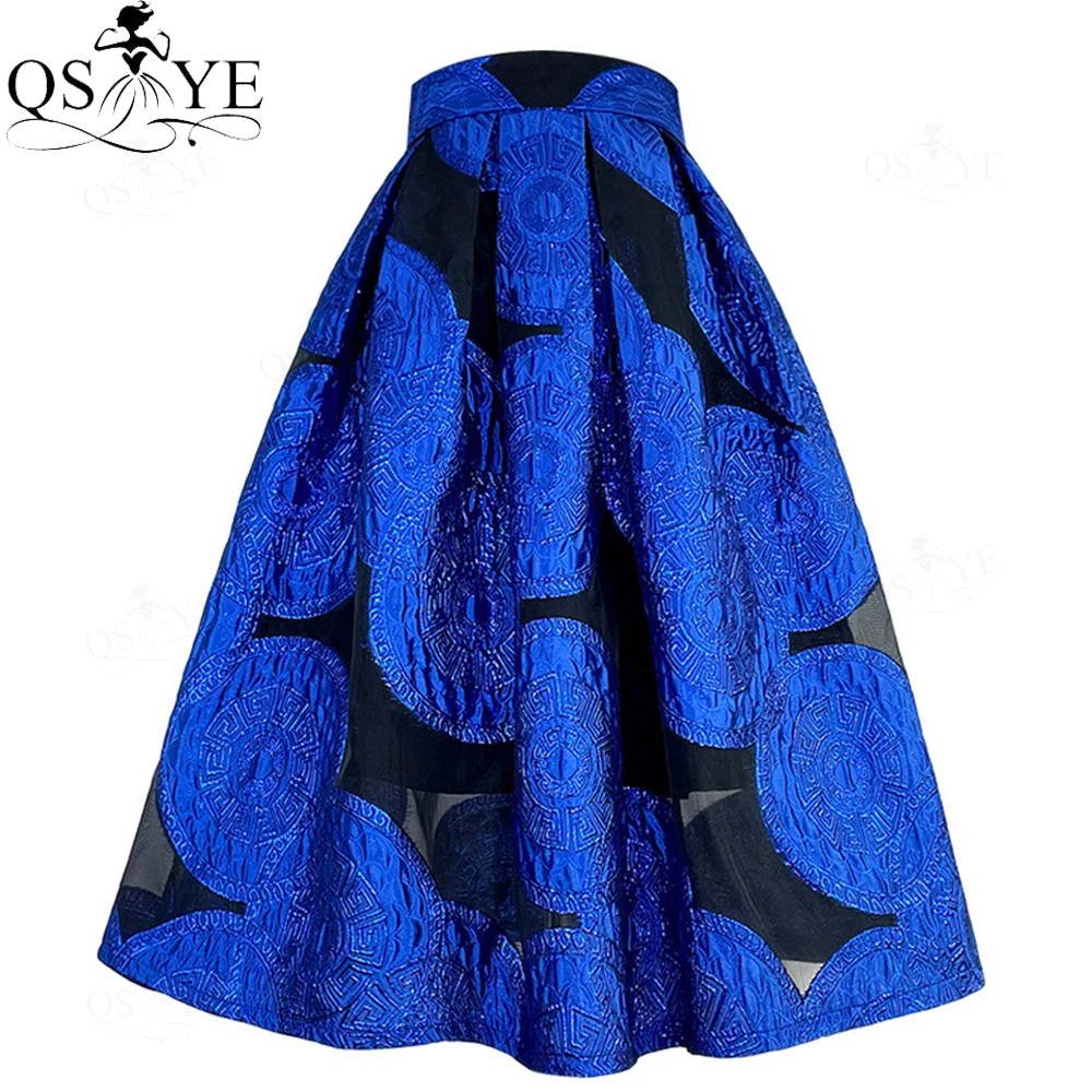 

Royal Blue Long Prom Dresses A line Overskirt Skirt Colorful Women Overlay Blue Pattern Evening Gown Skirt Long Maxi Party Dress