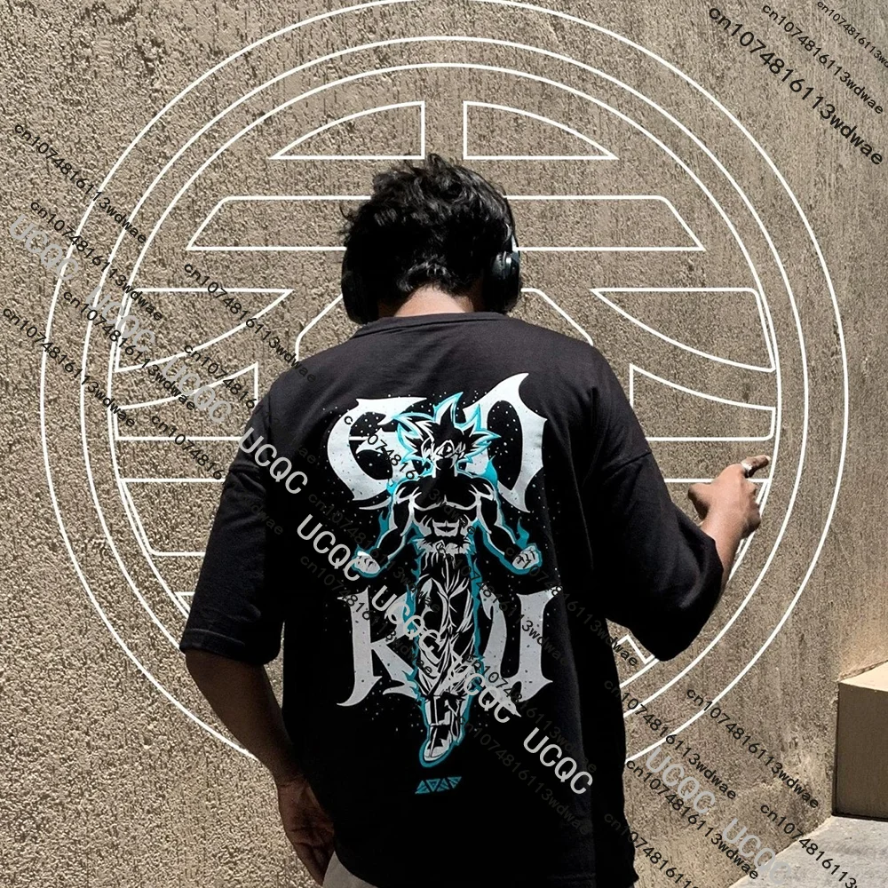 ベジータ プリント コットン Tシャツ メンズ アニメ ドラゴンボール テーマ トレンディ オーバーサイズ ルーズ 半袖 Tシャツ ストリート スタイル アニメ周辺