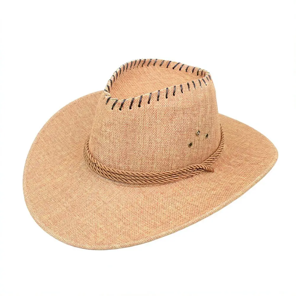 Mens Summer Cowboy Fedora Hat Sun Protection Breathable Wide Brim Vintage Western Caps For Outdoor Travel Riding Style