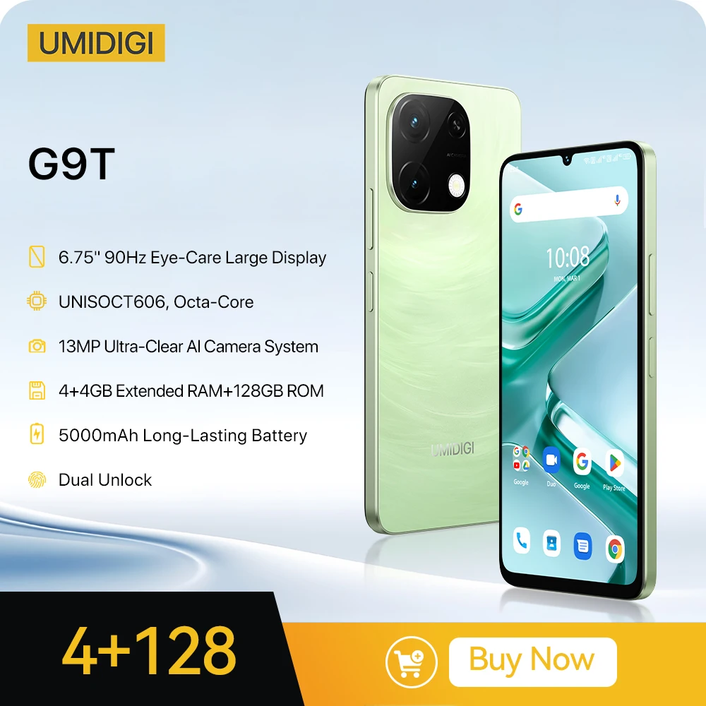 UMIDIGI G9T Android 14 Smartphone UNISOC T606  8-Core 256GB 6.75” Water Drop HD+ Display 13MP Camera 5000mAh Battery Cellphone