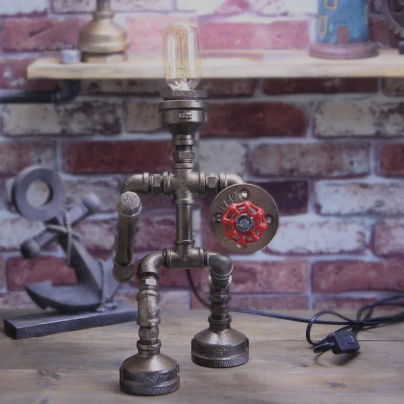Vintage Industrial Robot Table Lamp Plug-in Desk Light for Bar Dorm Kids Bedroom Home Decor