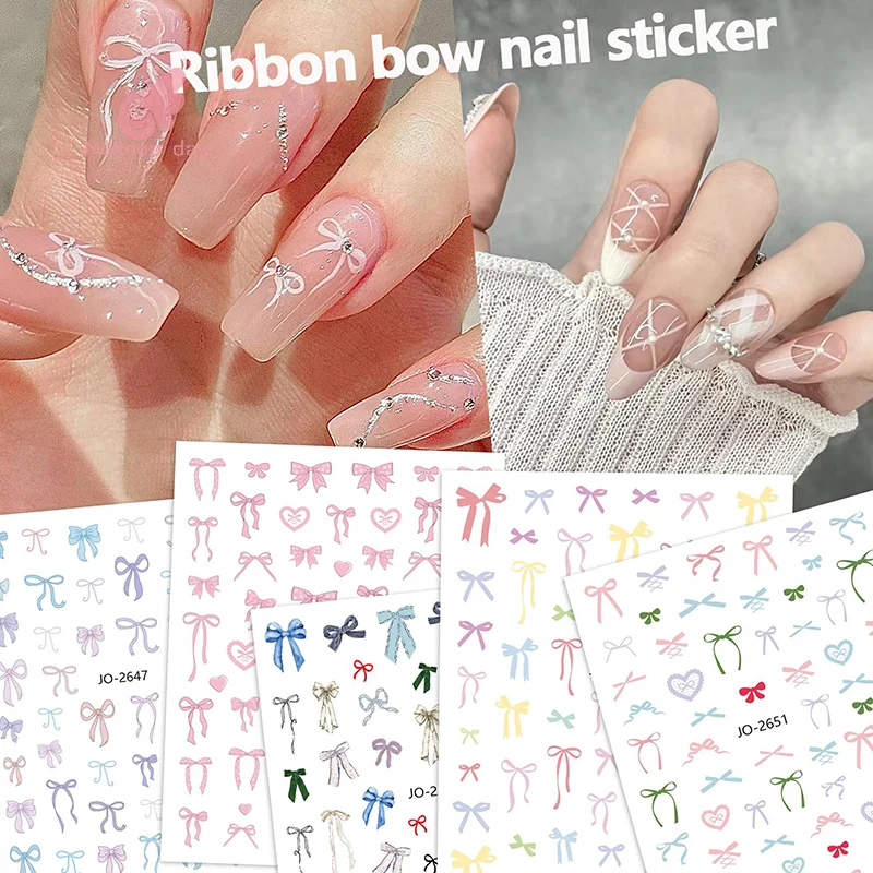 

1pcs 5D Sweet Bow Nail Sticker Kawaii Pink Black White Long Ribbon Bowknot Self Adhesive Nail Art Stickers Decoration Decals DIY