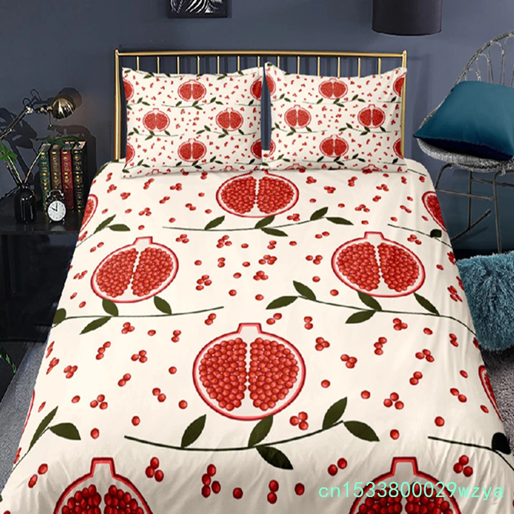 Summer Fruits Duvet Cover Pomegranate Orange Lemon Pattern 3D Print Bedding Set For Kids Boys Girls Teens With Pillowcases Decor