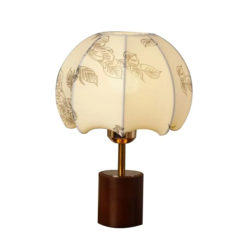 

Chinese Style Solid Wood Table Lamp Vintage Japanese Sabi Wabi Wooden Fabric Desk Lamps Bedroom Bedside LED Night Light Fixtures