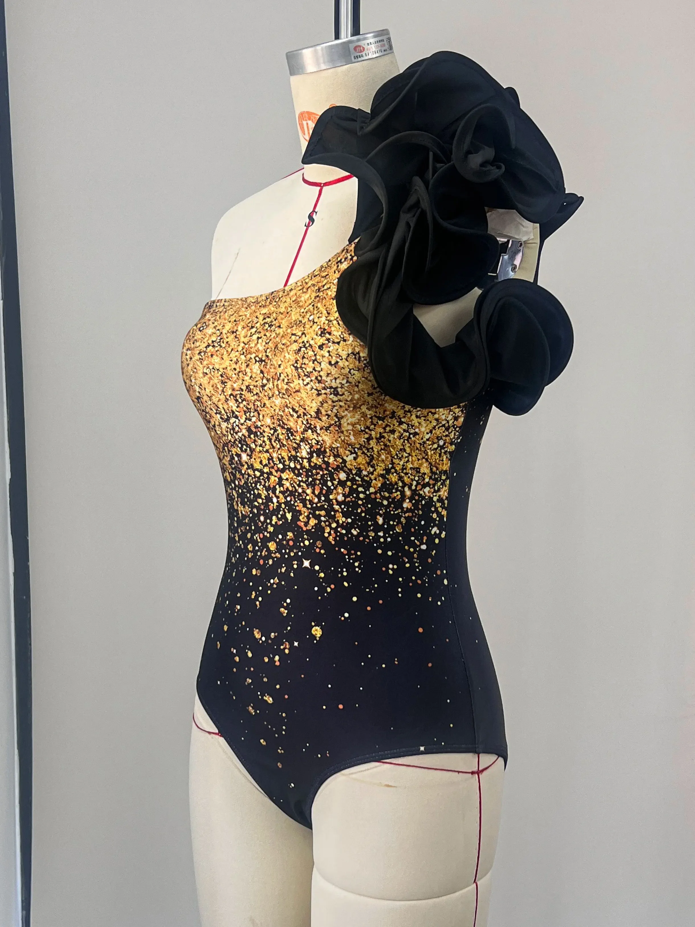 2025 New Glossy One Piece Swimsuit and Skirt for Women One Shoulder 3D Flower Swimwear Female Shiny Monokini Beach Bathing Suit