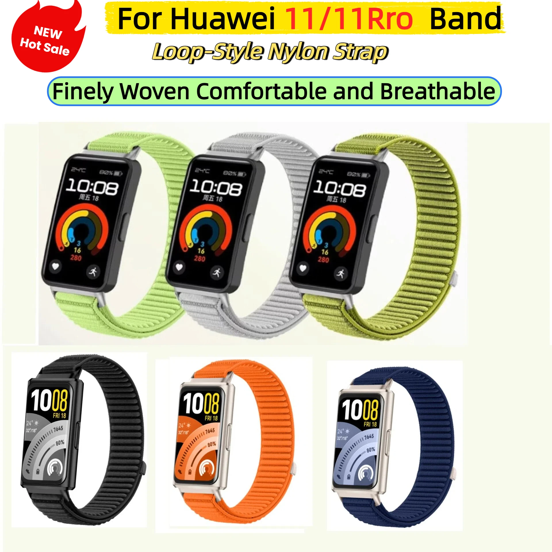 

Men Women Nylon Strap for Huawei Band 11 11 Pro NFC, Quick Release Wristband, Soft Breathable Replacement Band, Sport Accessory
