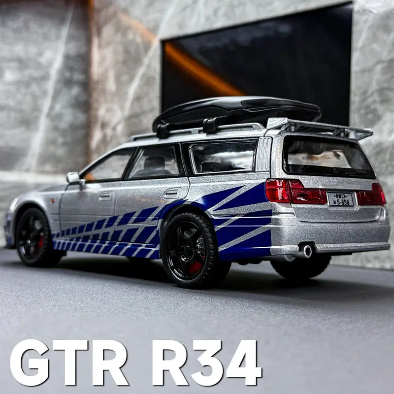 1:22 Skyline Stagea GT-R GTR R34 Kombi Legierung Sportwagen Modell Druckguss Metall Rennwagen Fahrzeugmodell mit Sound und Licht Kindergeschenk