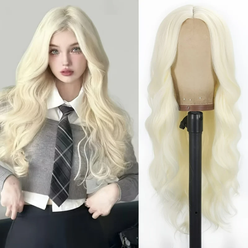 

Blonde 26 Inch Long Wavy Synthetic Wigs for Women - Heat Resistant Cosplay Costume Halloween Wig with Middle Part