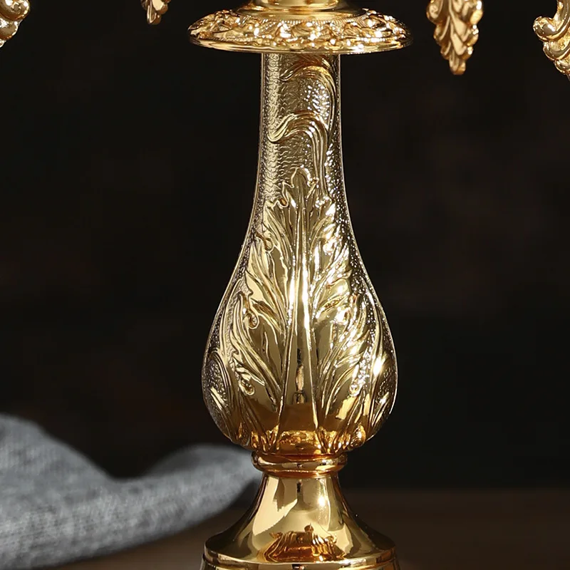 IMUWEN Candle Holder 5-Arms Retro Golden Plated Romantic Candlebra Luxury Metal Candlesticks For Wedding Events Party Decor