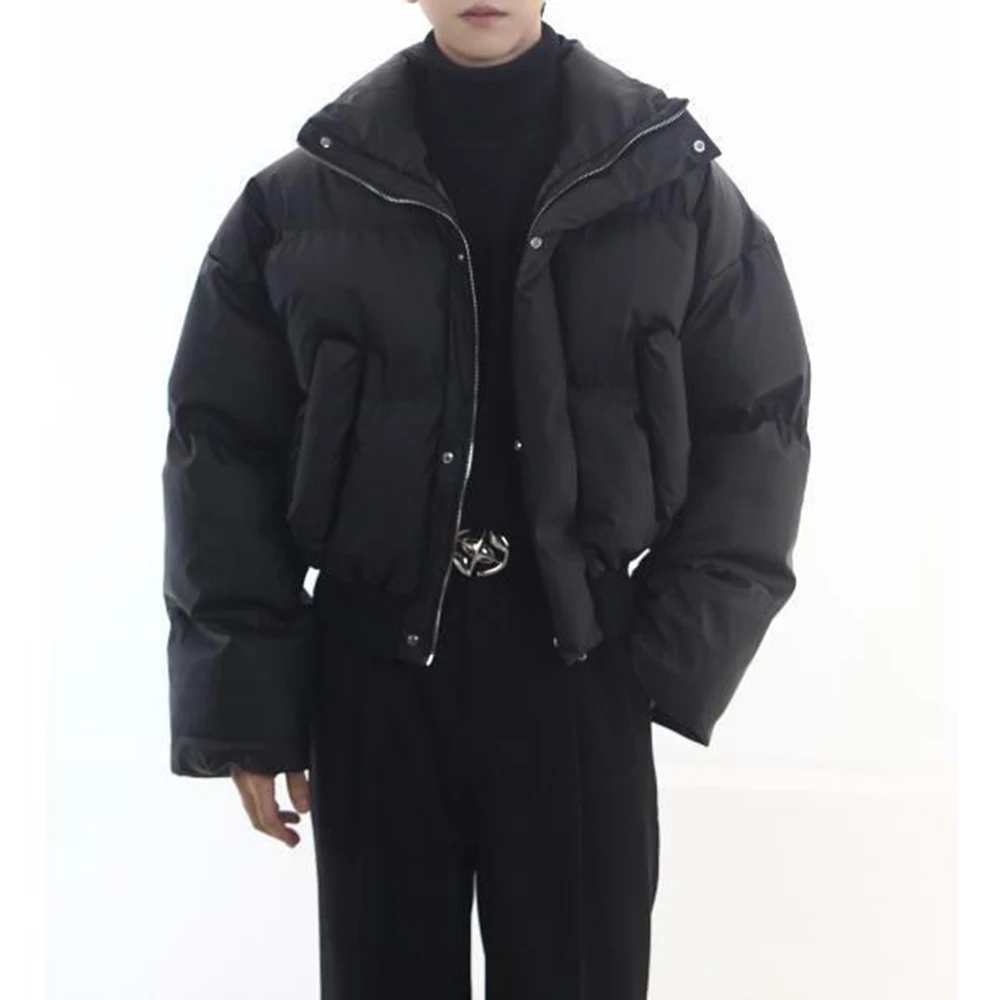 Winter Street Fashion Warm Niche Design Y2k Coat Loose Casual Simple Solid Color Short Cotton Coat High Quality Jacket For Men