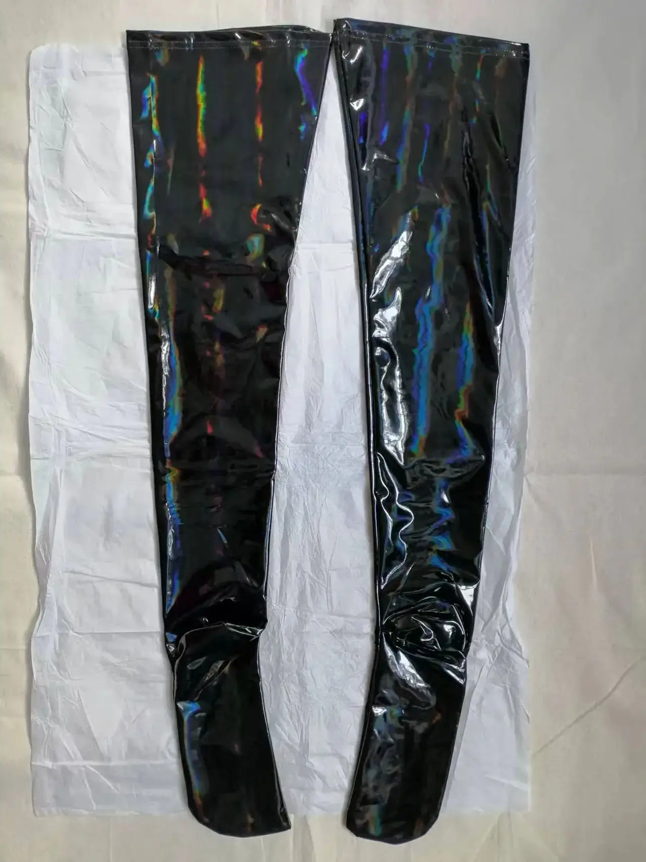 Wet Look PVC Stockings Colorful Shiny PU Leather Thigh High Stocking Sexy Cosplay Over Kness Long Medias Stage Performance Calze