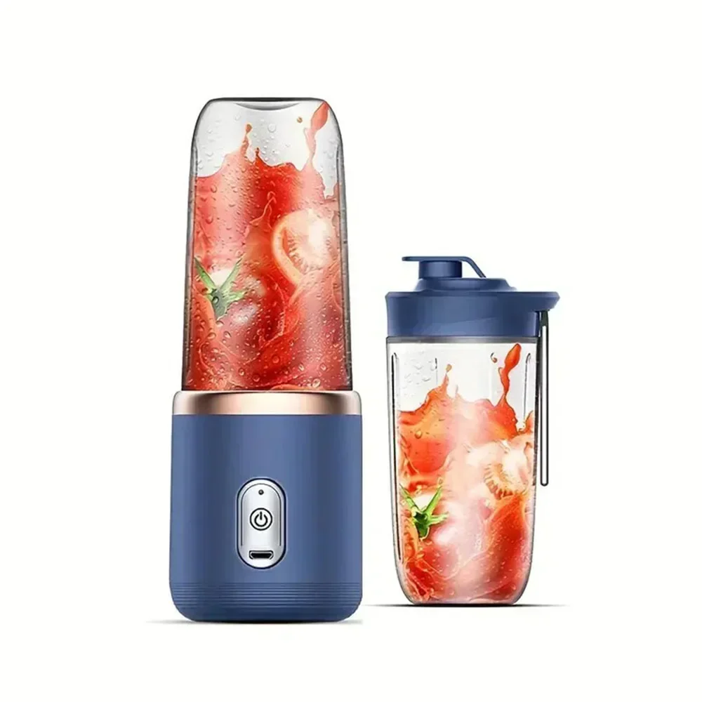 400ML Blue Portable Juicer Electric Juicer Cup USB Rechargeable Small Juicer with Stainless Steel Blade Mixer Ice Crusher Citrus