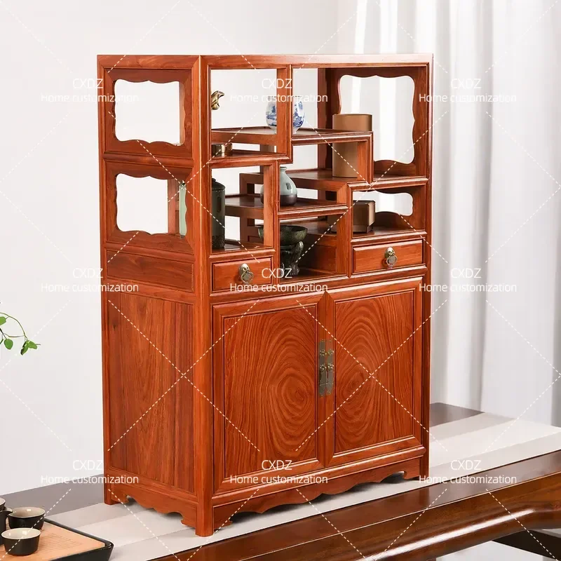Solid Wood Chinese Style Desktop Shelf Small Treasure Pavilion Display Stand for Home Office Decoration Storage Rack