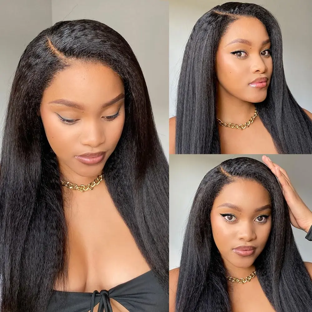Kinky Straight  360 HD Lace Front Wigs Human Hair Human Hair Wig 200% Density Straight Human Hair Wigs With Drawstring For Women