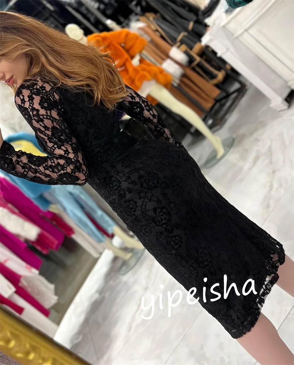 Customized     Lace Button Cocktail Party A-line O-Neck Bespoke Occasion Gown Midi es Saudi Arabia  Dresses