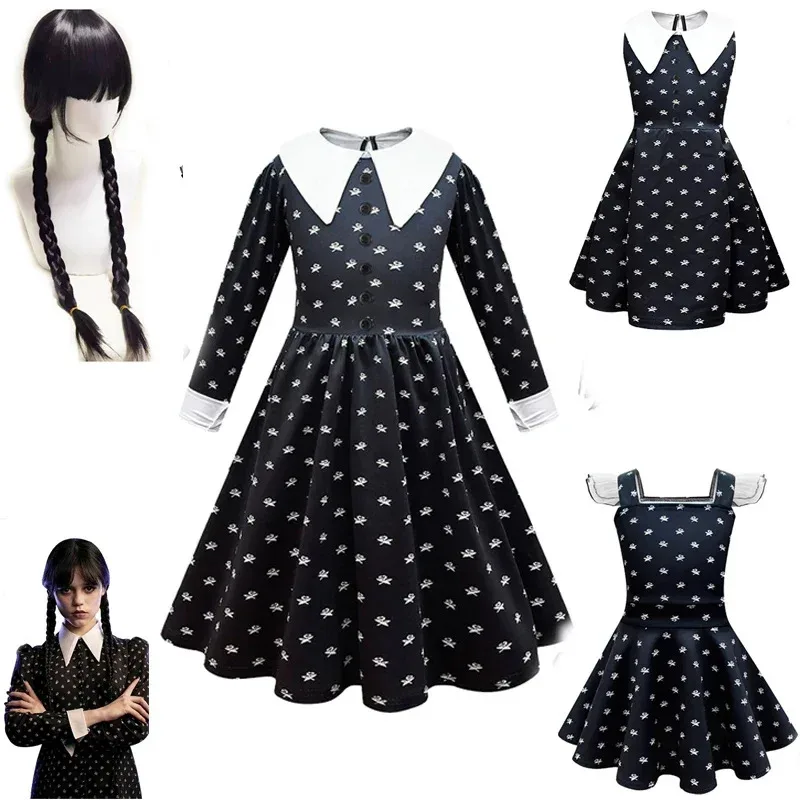 

Halloween Costume Gothic Costume Dress Black Dress White Collar Girls Halloween Costume Addams Dusk Dress