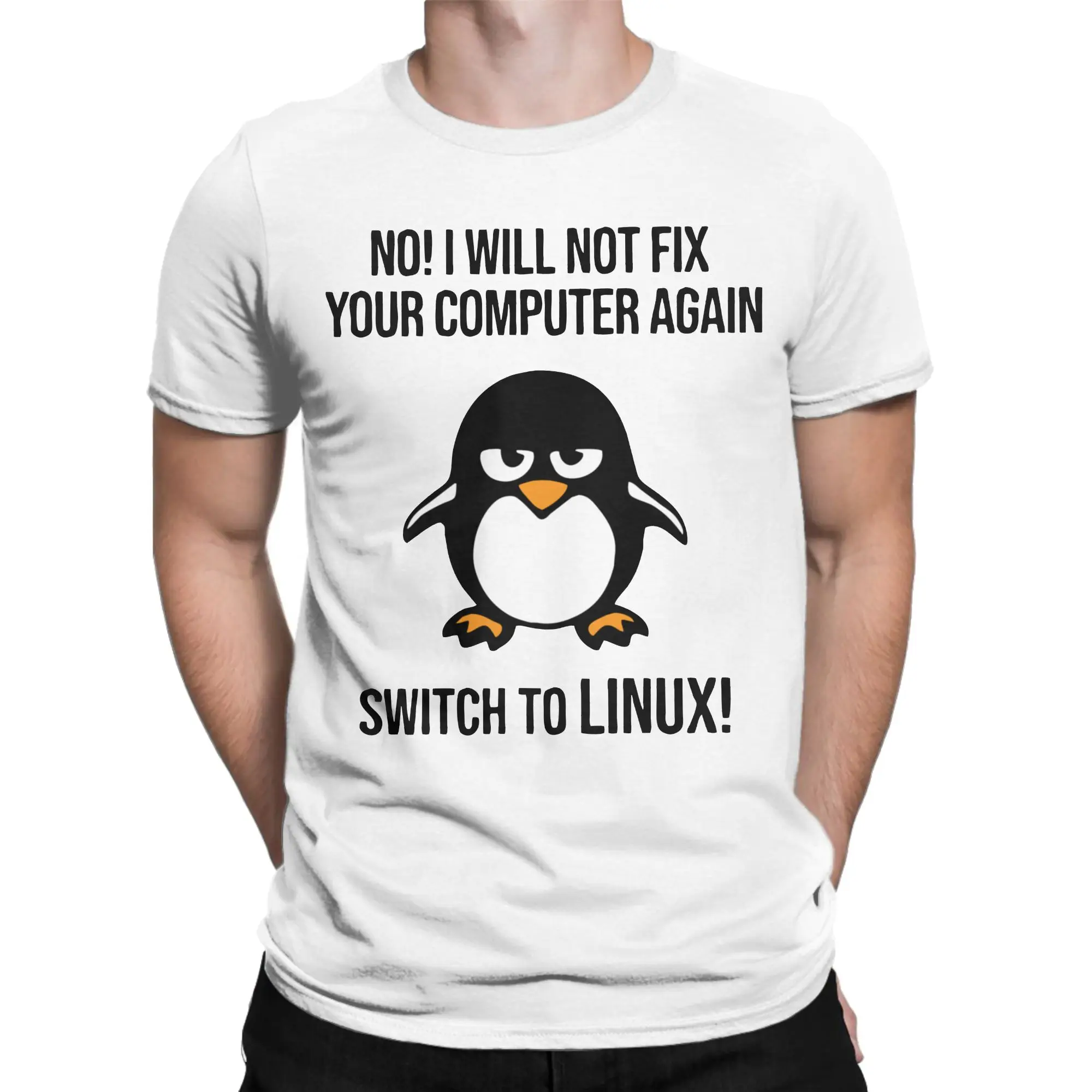 Swith to Linux Angry Tux Penguin T-Shirt Men 100%Cotton Programmer Computer Developer Geek Nerd Crewneck Summer Top Tee