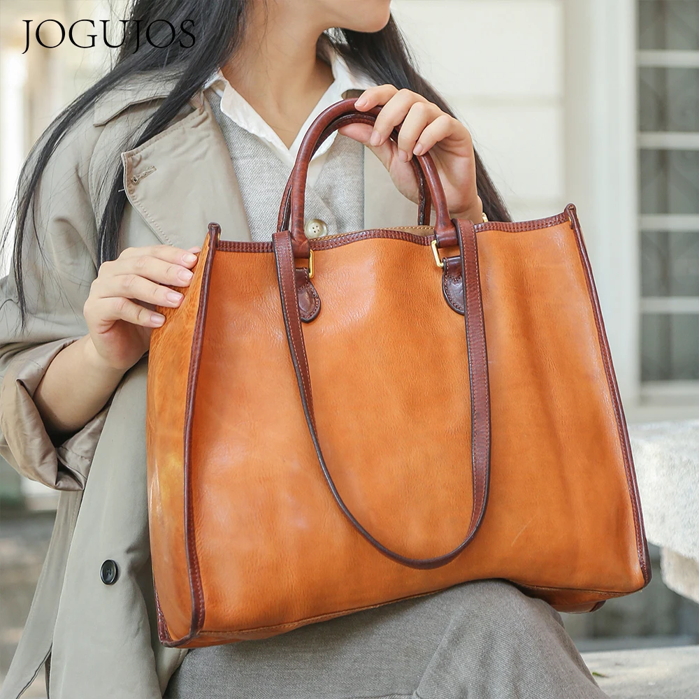 JOGUJOS Women Genuine Leather Tote Bag Vintage Shoulder Purse Luxury Handbag High Quality Shopper New