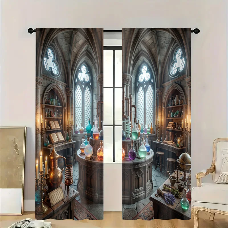 Gothic Apothecary Laboratory Window Curtain Alchemy Decor Witchy Mystical Pane Light Filter Screen for Victorian Home Room Accen