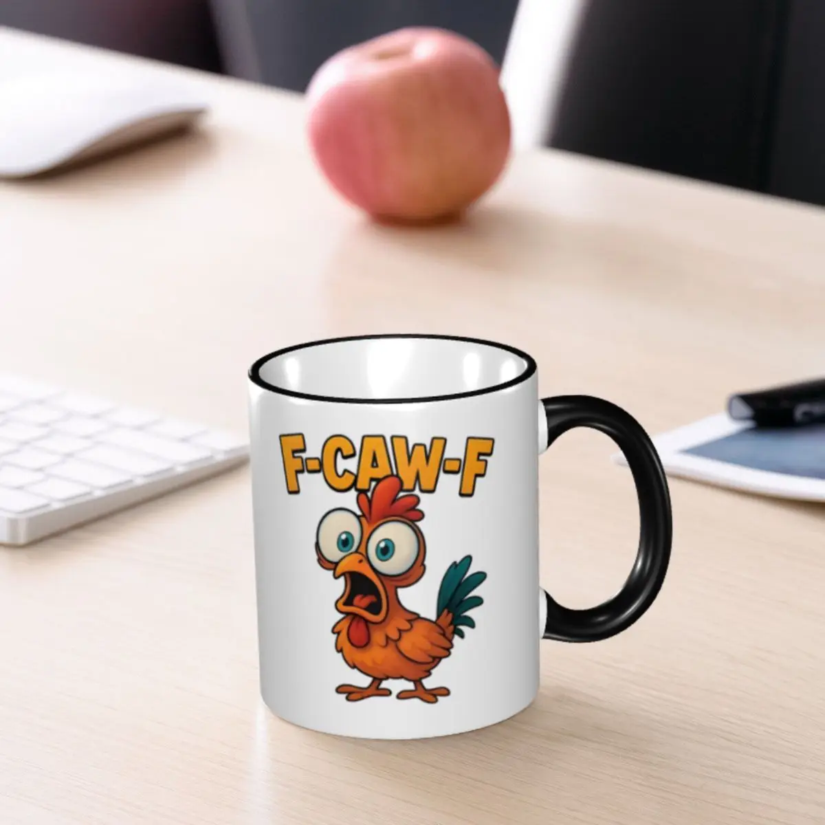 Custom Funny F-Caw-F Chicken Coffee Mug DIY Cartoon Animal Pun Sarcastic Ceramic Ceramic Tea Milk Mug