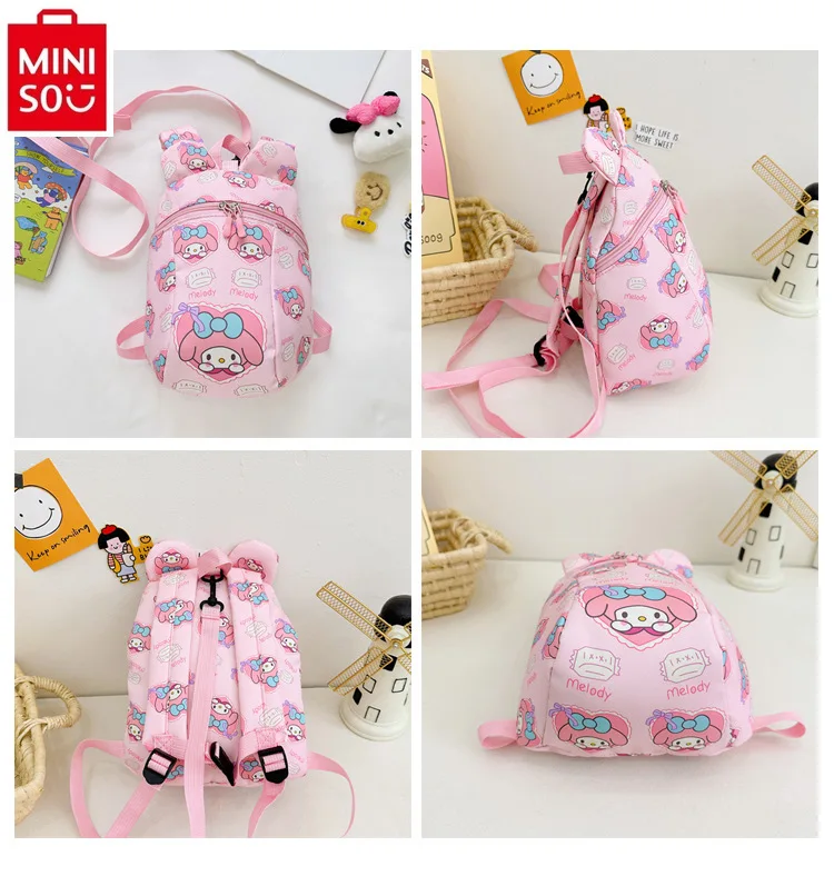 MINISO-Sac de voyage léger pour garçons et filles, protection dorsale, anti-perte, mignon, dessin animé Kuromi, maternelle, nouveau, 2024