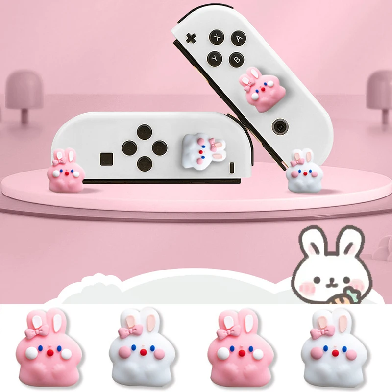 กระต่ายสีชมพูน่ารักซิลิโคนนุ่ม Thumb Stick Grip Cap สําหรับ Nintendo Switch Oled/Lite NS Joy-con Thumbstick กรณี Protector