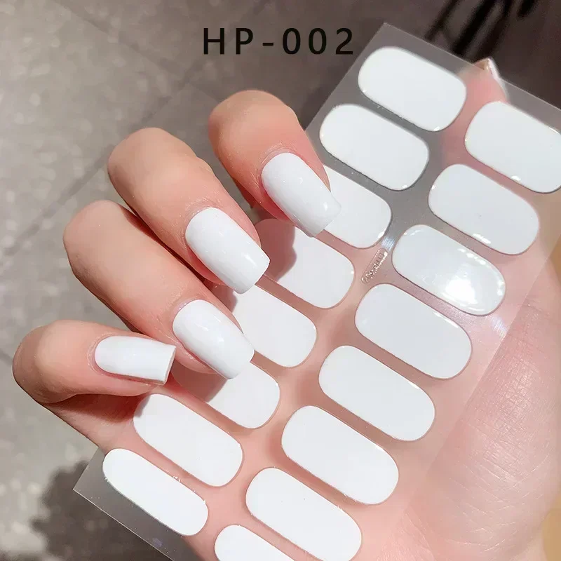 16 Tips UV Semi Cured Nail Stickers Black White Red Simple Nails Decoration Nail Polish Wraps Full Cover Adhesive Nails Decals