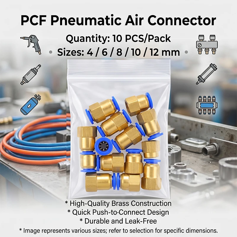 

10PCS PCF Pneumatic Air Connector 4 6 8 10 12mm Hose Tube 1/8" 3/8" 1/2" 1/4" BSP Female Thread Brass Quick Pipe Joint Fitting