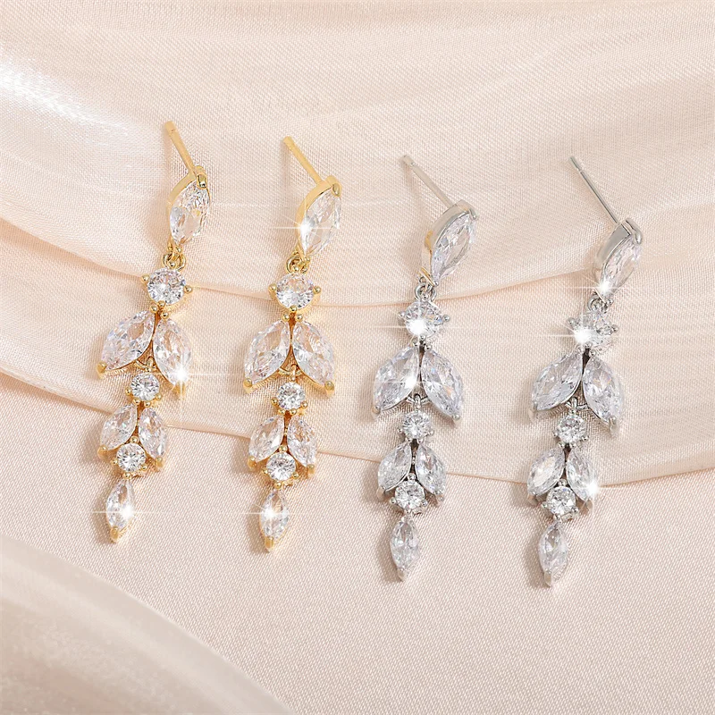 ZAKOL 2023 New Shiny Marquise Leaf Zircon Bridal Earrings AAA Cubic Zirconia Charming Design Drop Earring for Women Wedding