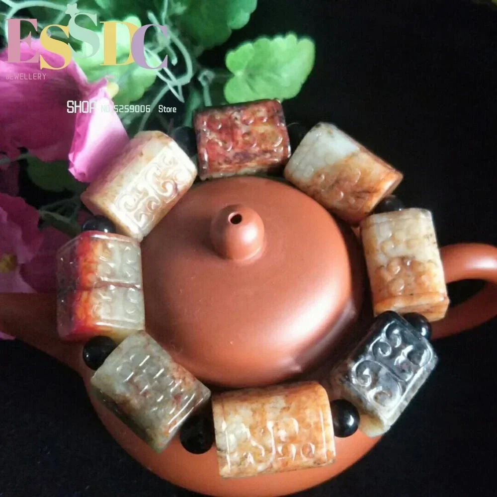 Natural Hetian  Antique Beads Lucky Exorcise Evil Spirits Auspicious Amulet Fine Jewelry Jade Bracelet Generous and Fashionable