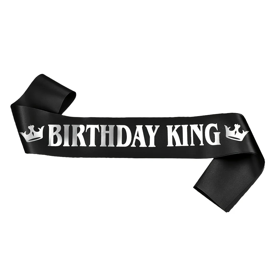 1 Stück Goldfolie Schwarze Satin Geburtstags-Königsschärpe, Banner für Männer & Jungen, Lustige Party-Dekoration, Zubehör, Geschenk – Detail 5