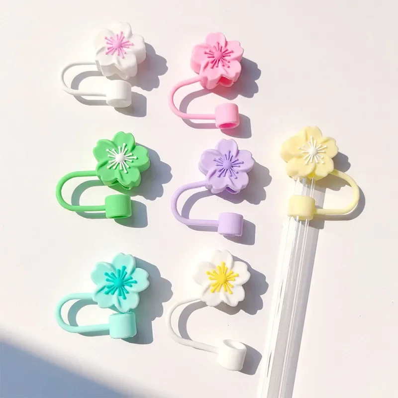 Multi-color Cute 10mm Silicone Straw Cover Caps For Stanley Cup Reusable Dust-proof Flower Straw Cartoon Accessory Cups Decor